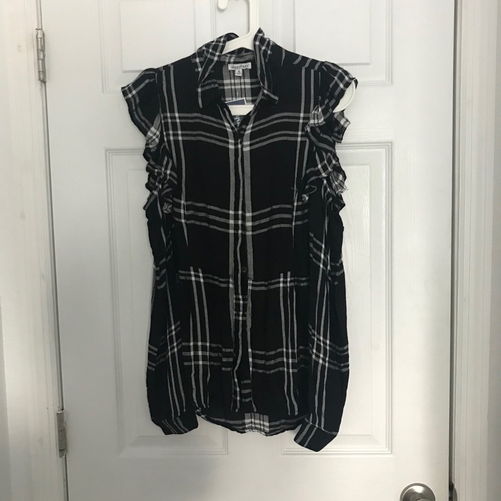 Cold shoulder plaid blouse black S